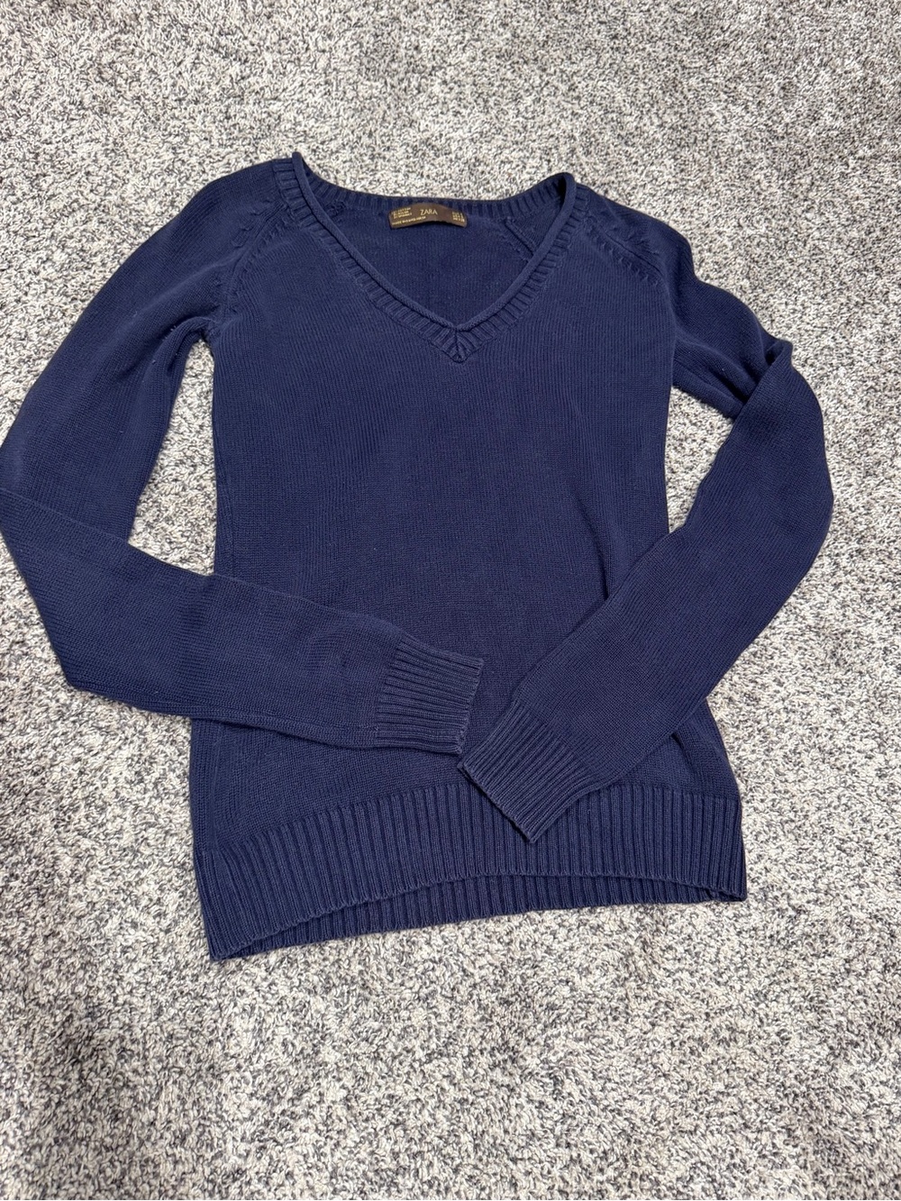 Zara Small Navy V‑Neck Sweater - Classic Women's Knit